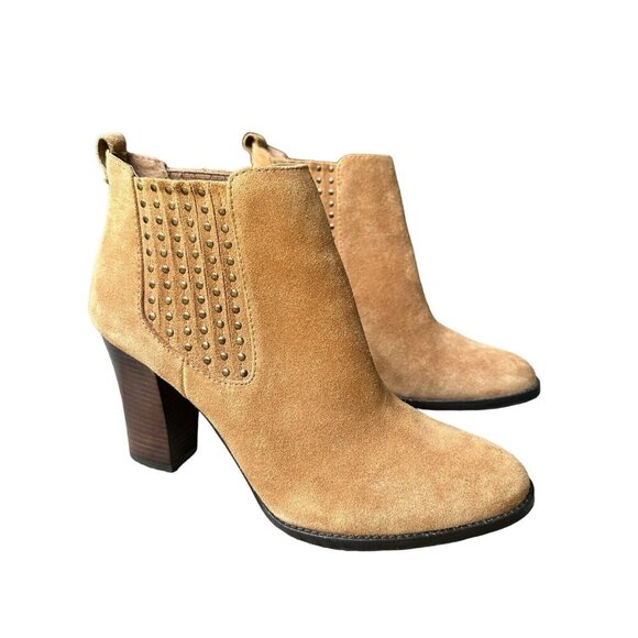 Antonio Melani Ankle Boots Women's Size 10M Heel Tan Suede Leather‎ Studded - Picture 1 of 11